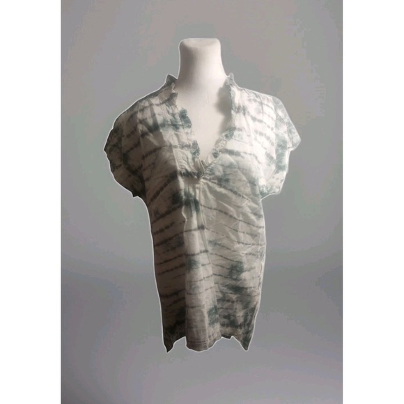 Wearables Tops - Wearable Linen Cotton Gauze Tunic Hi Low Tie Dye Raw Hem Beach Hippie Grey Blue